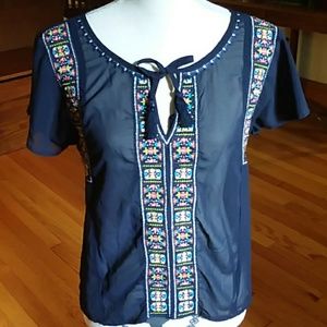 American Eagle navy sheer boho blouse Small 🍍